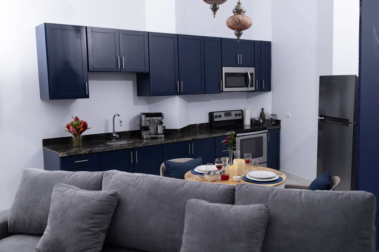 Kitchen and living room of the Serenity Suite